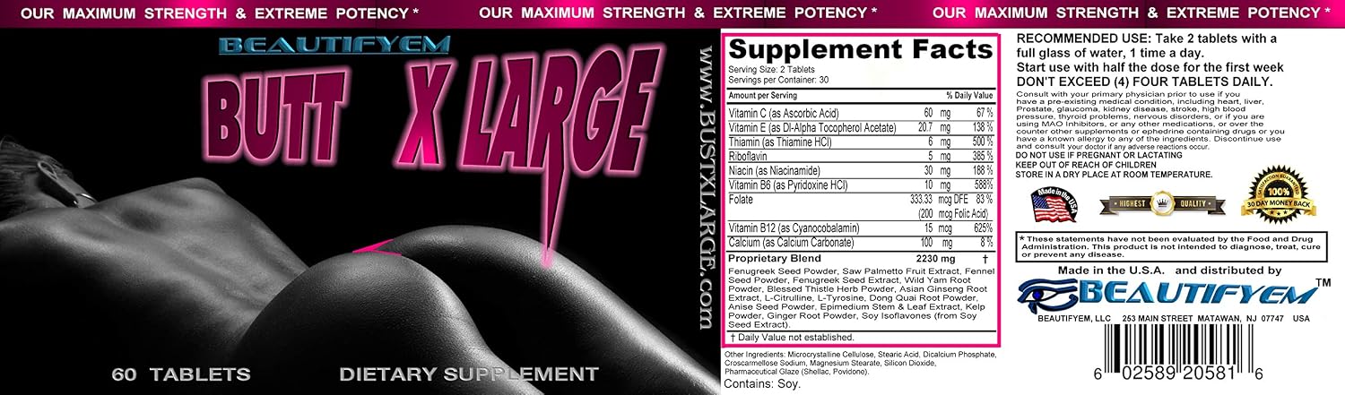 Butt X-Large Booty Enhancement Supplement - 1 Month's Supply - görsel 5
