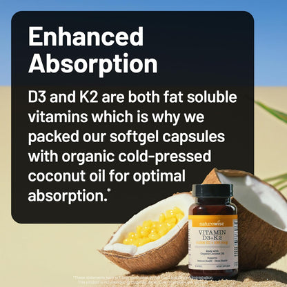NatureWise Vitamin D3 10,000 IU with K2 MK-7 200 mcg - 90 Soft gel capsules
