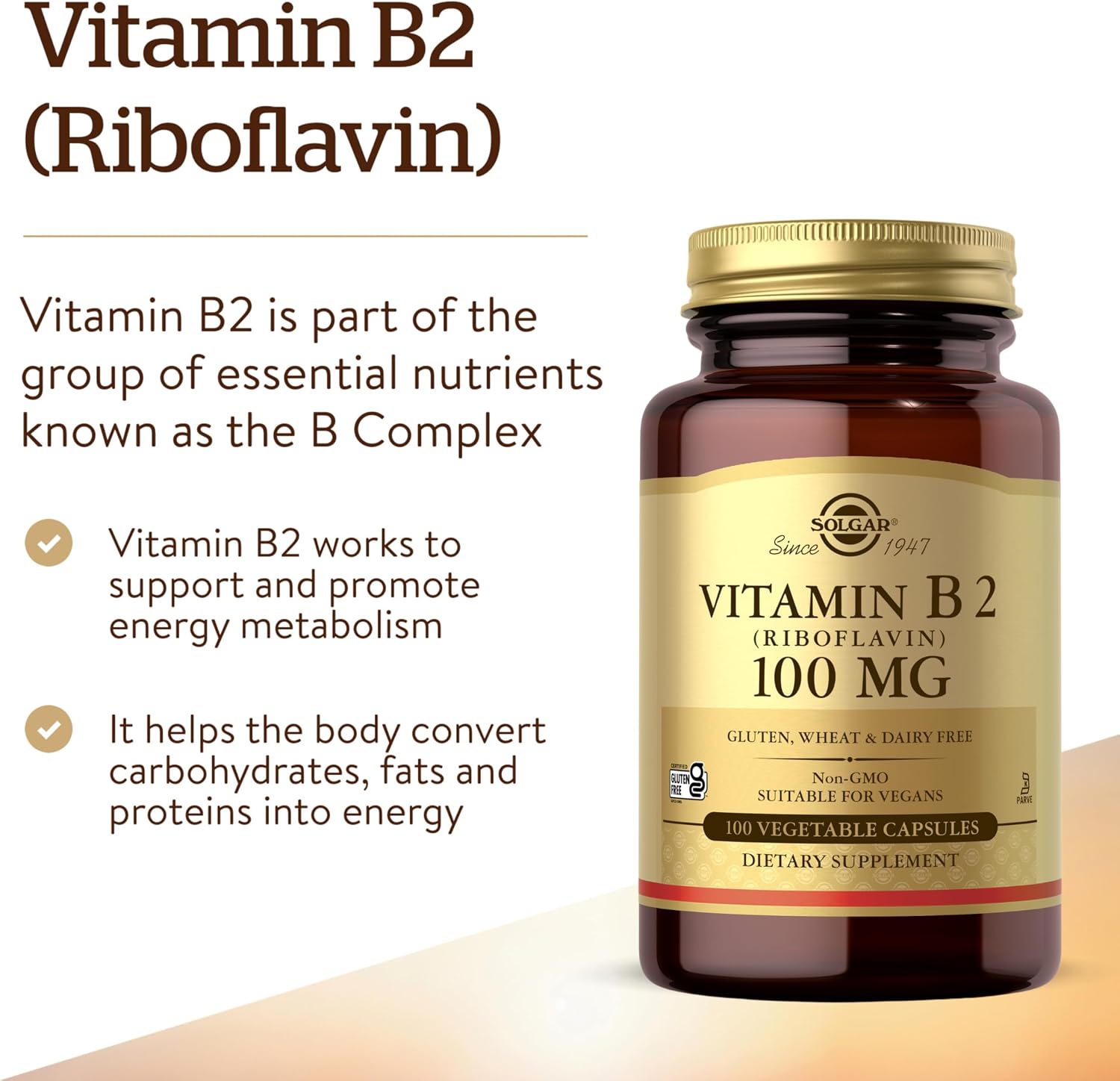 Solgar Vitamin B2 (Riboflavin) 100 mg, 100 Vegetable Capsules - görsel 3