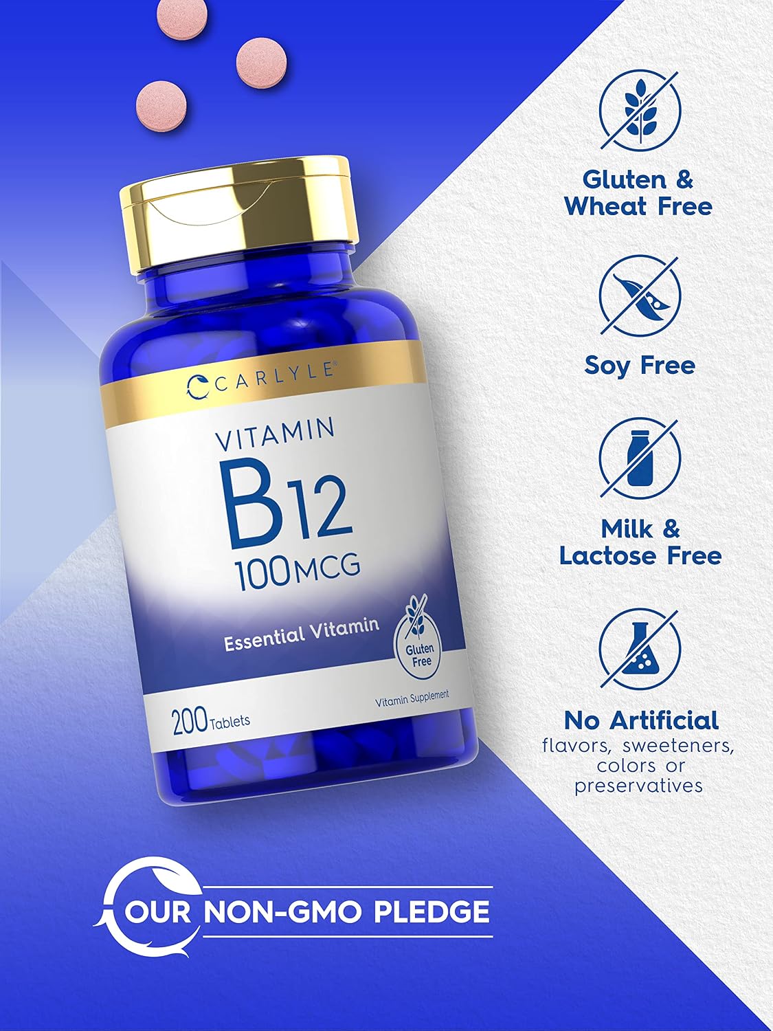 Carlyle Vitamin B12 100mcg | 200 Tablets | Vegan, Non-GM, Gluten-free Food Supplement - görsel 4