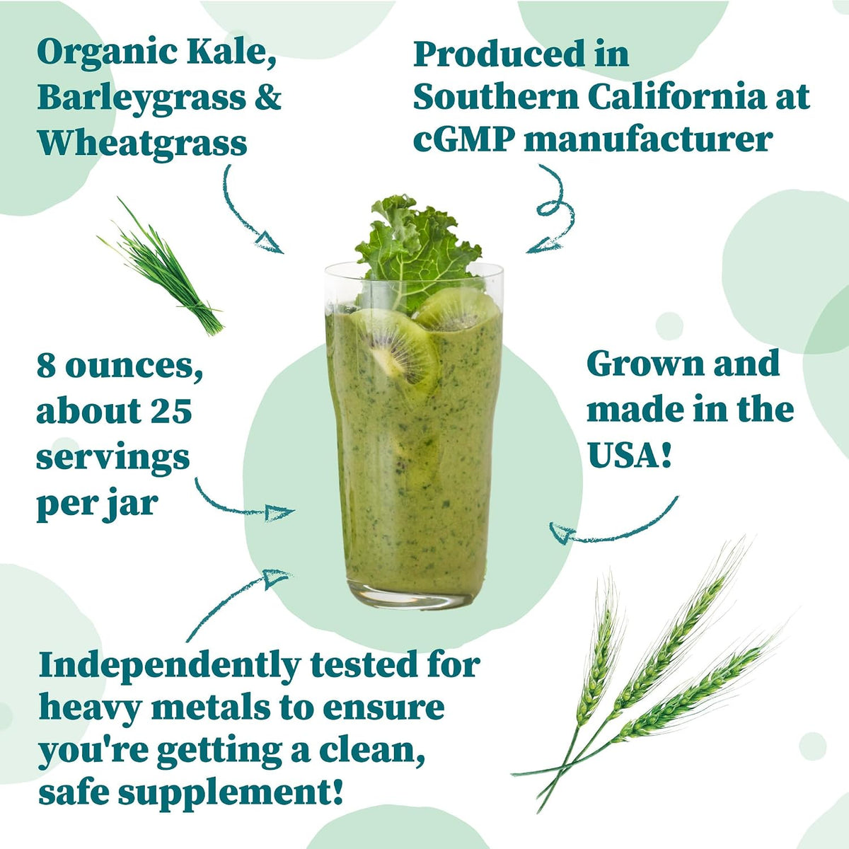 Nature Restore Organic Greens Powder (227 g). 100% Pure Grown in USA Kale, Wheatgrass & Barleygrass. Alkaline-Forming Morning Green Juice Shot & Digestive Support. No-Mess Juicer Alternative, Gluten-Free - görsel 3