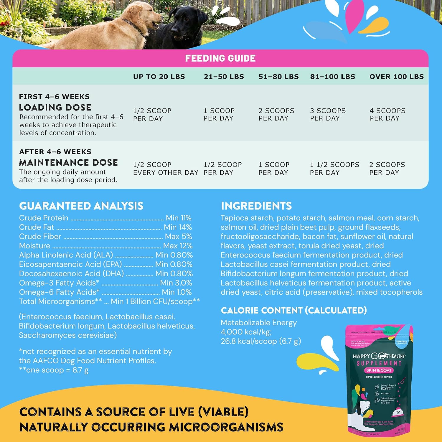 Happy Go Healthy Skin & Coat Supplements for Dogs – All-Natural Probiotic & Omega-3 Dog Food Topper (60 Count) - görsel 7