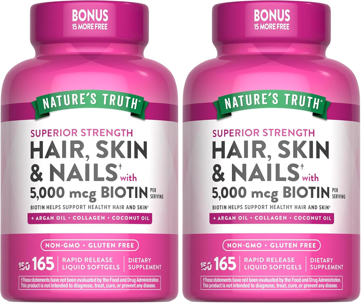 Nature's Truth Hair, Skin & Nails Vitamin | 5000 mcg Biotin | 165 Softgels | with Collagen | Non-GMO & Gluten-free Supplement - görsel 8