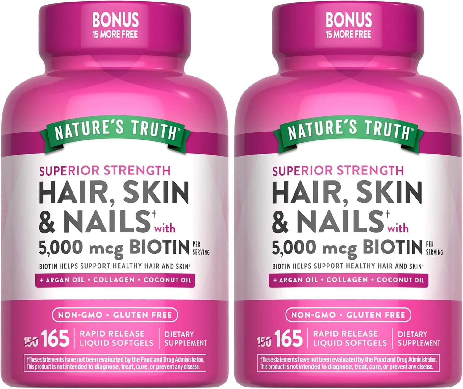 Nature's Truth Hair, Skin & Nails Vitamin | 5000 mcg Biotin | 165 Softgels | with Collagen | Non-GMO & Gluten-free Supplement - görsel 8