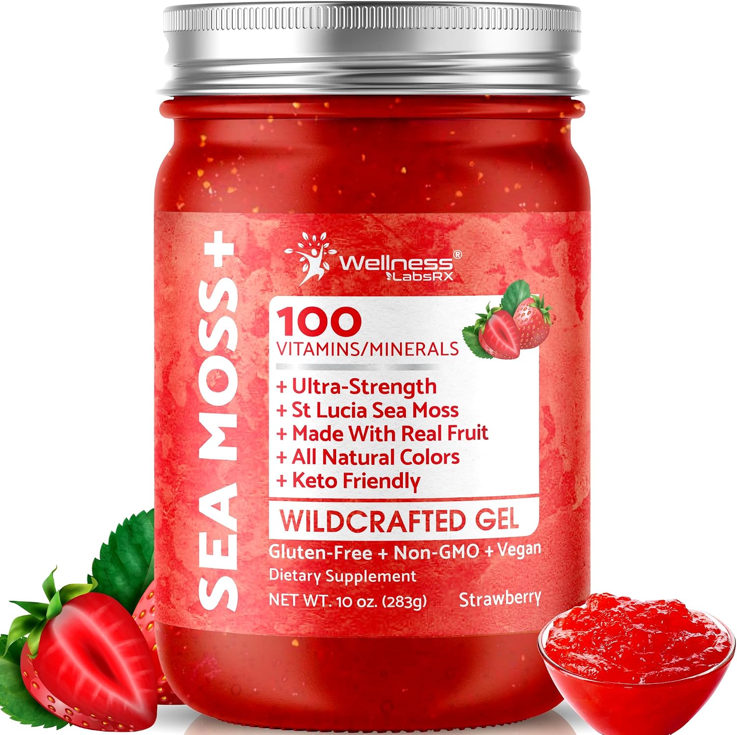 Strawberry Sea Moss Gel – Wildcrafted Irish Sea Moss Superfood, 283 g - görsel 1