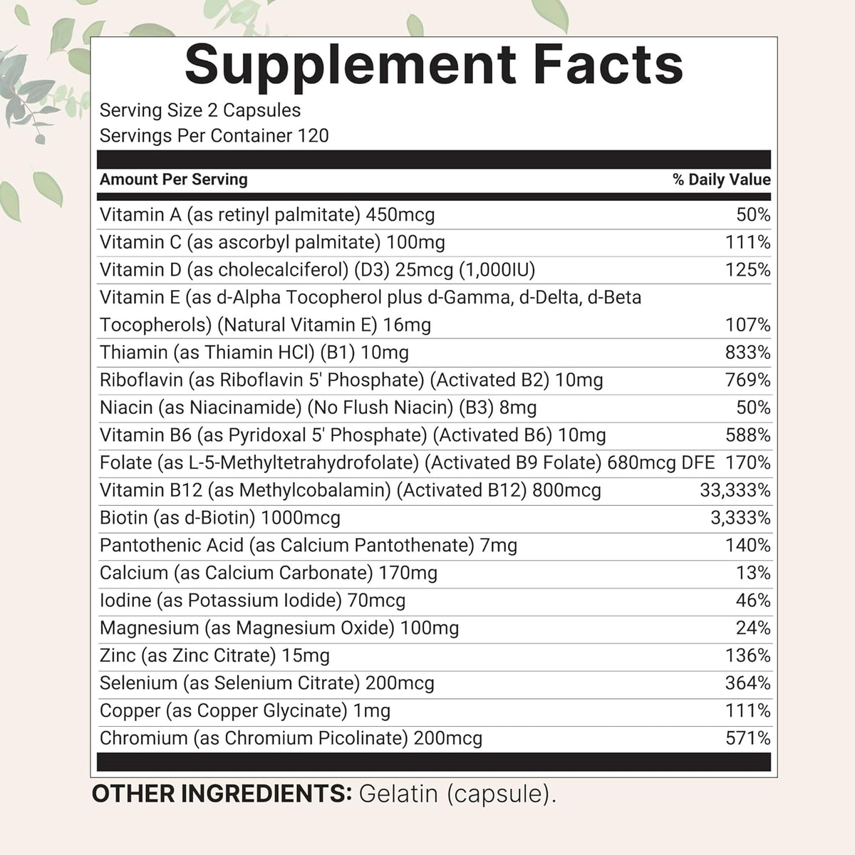 Micro Ingredients Pure Methylated Multivitamin – 240 Capsules - görsel 2