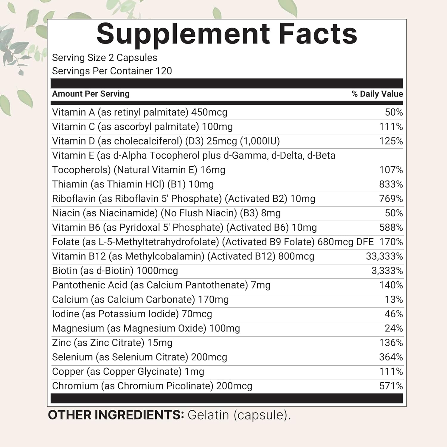 Micro Ingredients Pure Methylated Multivitamin – 240 Capsules - görsel 2