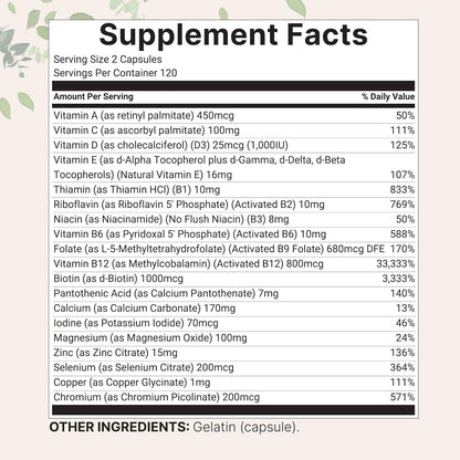 Micro Ingredients Pure Methylated Multivitamin – 240 Capsules