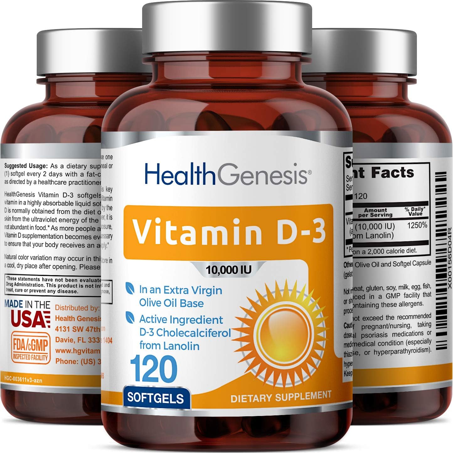 Vitamin D3 10,000 IU 120 Softgels – High Potency in Extra Virgin Olive Oil - görsel 4
