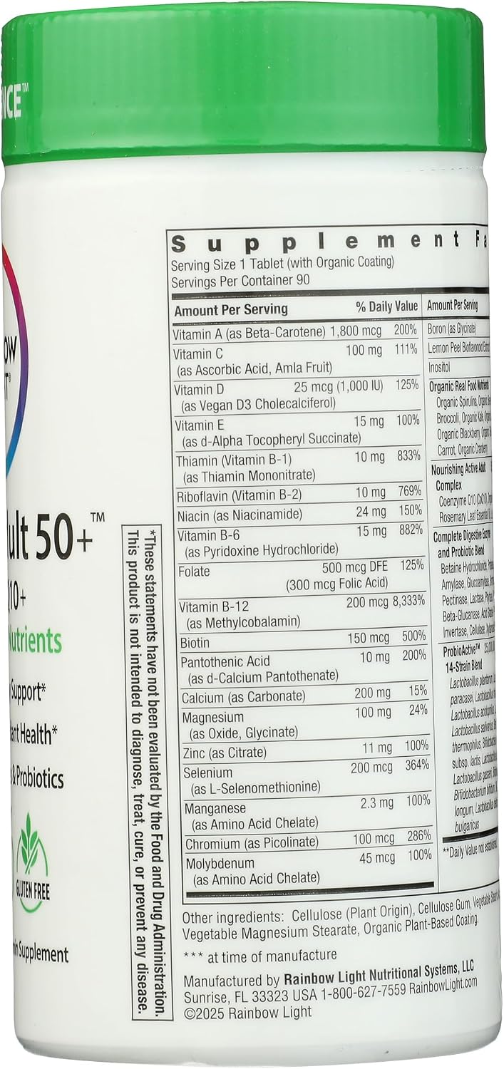 Rainbow Light Adult Multivitamin, Vitamins C & Zinc, B Complex & Choline, Calcium & Vitamin D for Bone Health, Energy & Immune Support, Non-GMO, Vegetarian, 90 Tablets - görsel 5