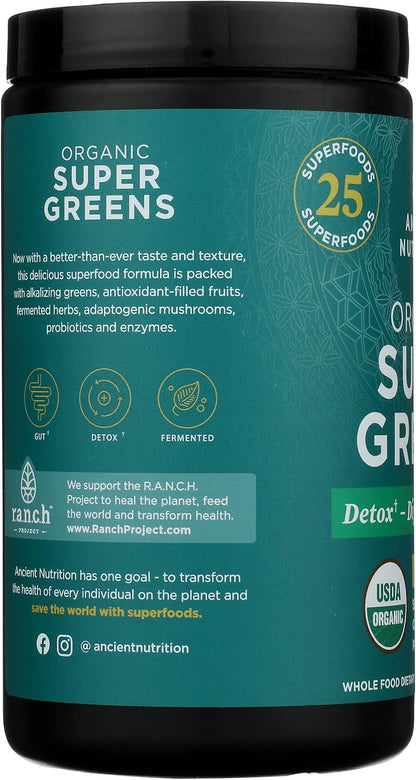Ancient Nutrition SuperGreens Powder with Probiotics – Organic Mango Flavour, 25 Servings