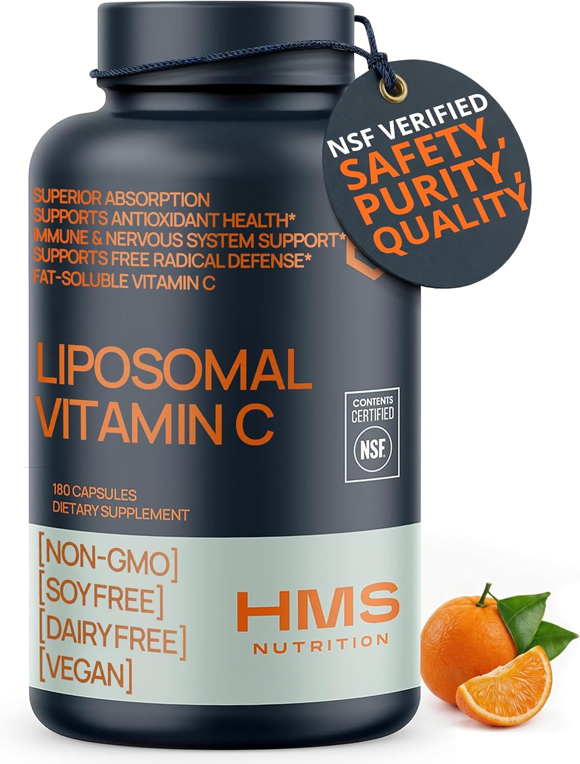 HMS Nutrition Liposomal Vitamin C 1600 mg – Enhanced Absorption, NSF-Certified, Non-GMO – 180 Capsules (90-Day Supply) - görsel 1