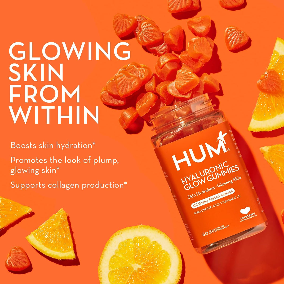 HUM Hyaluronic Glow Gummies - Skin Hydration Supplement with Hyaluronic Acid, Vitamin C and Vitamin E (60 Vegan Gummies) - görsel 5
