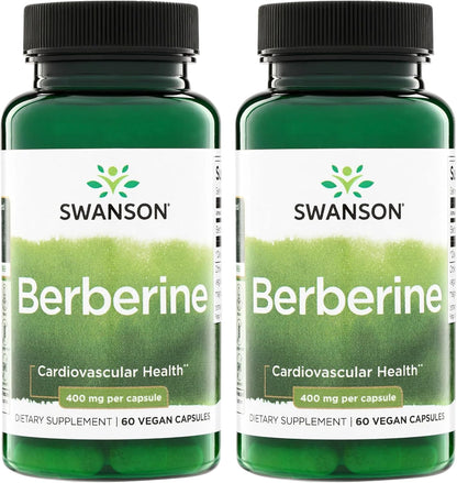 Swanson Berberine HCl - Cardiovascular and Metabolic Health Supplement (60 Vegan Capsules, 400 mg Each, 3-Pack)