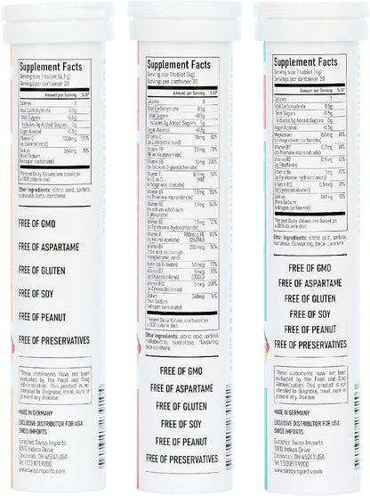 Effervescent Variety Pack with Vitamin C 1000mg, Magnesium + B Complex, Multivitamin + Biotin, 12-Pack, 240 Tablets
