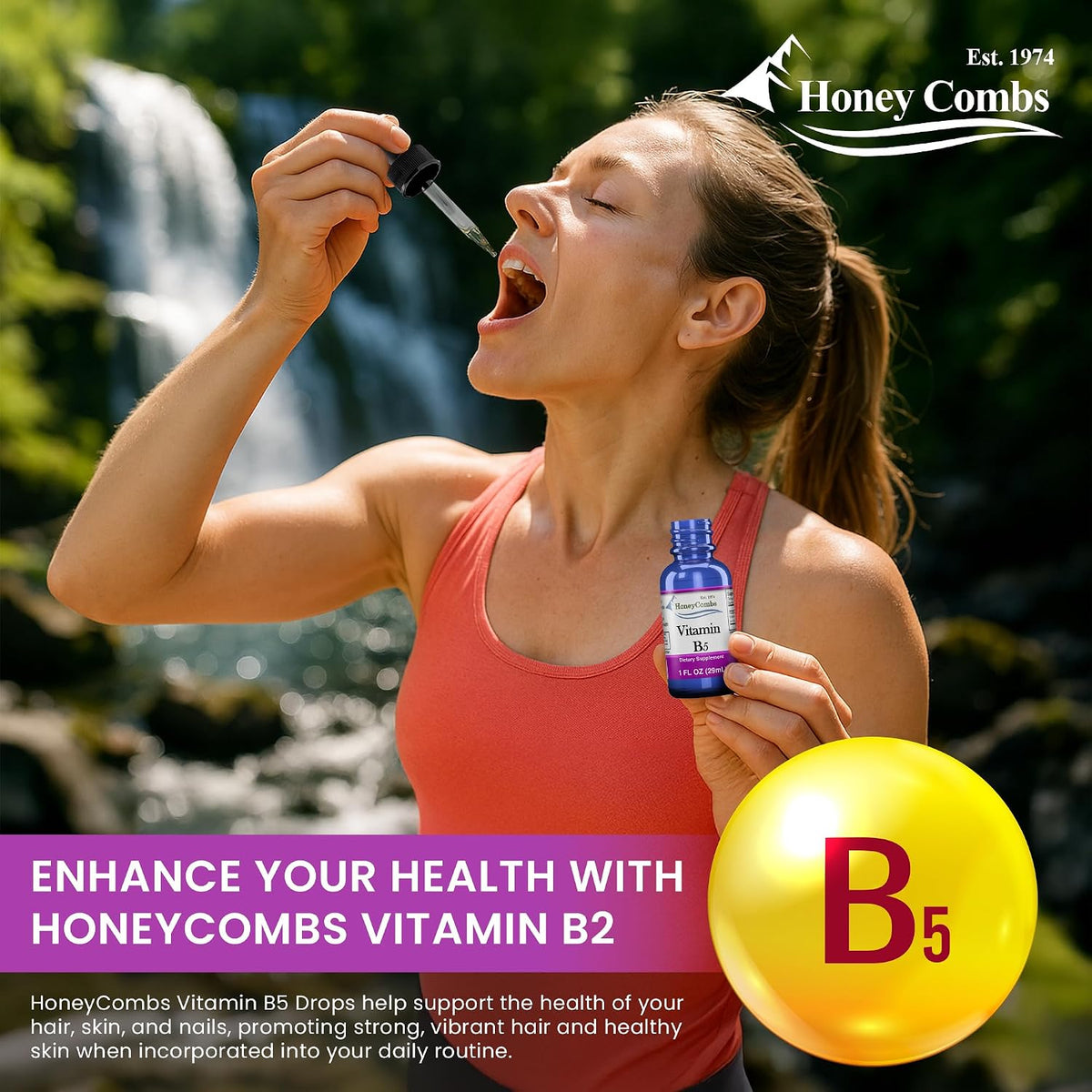 HoneyCombs Vitamin B5 Liquid Drops - Pantothenic Acid Supplement, 473 ml (16 fl oz) | 500% DV, Vegan, Fast Absorbing - görsel 3
