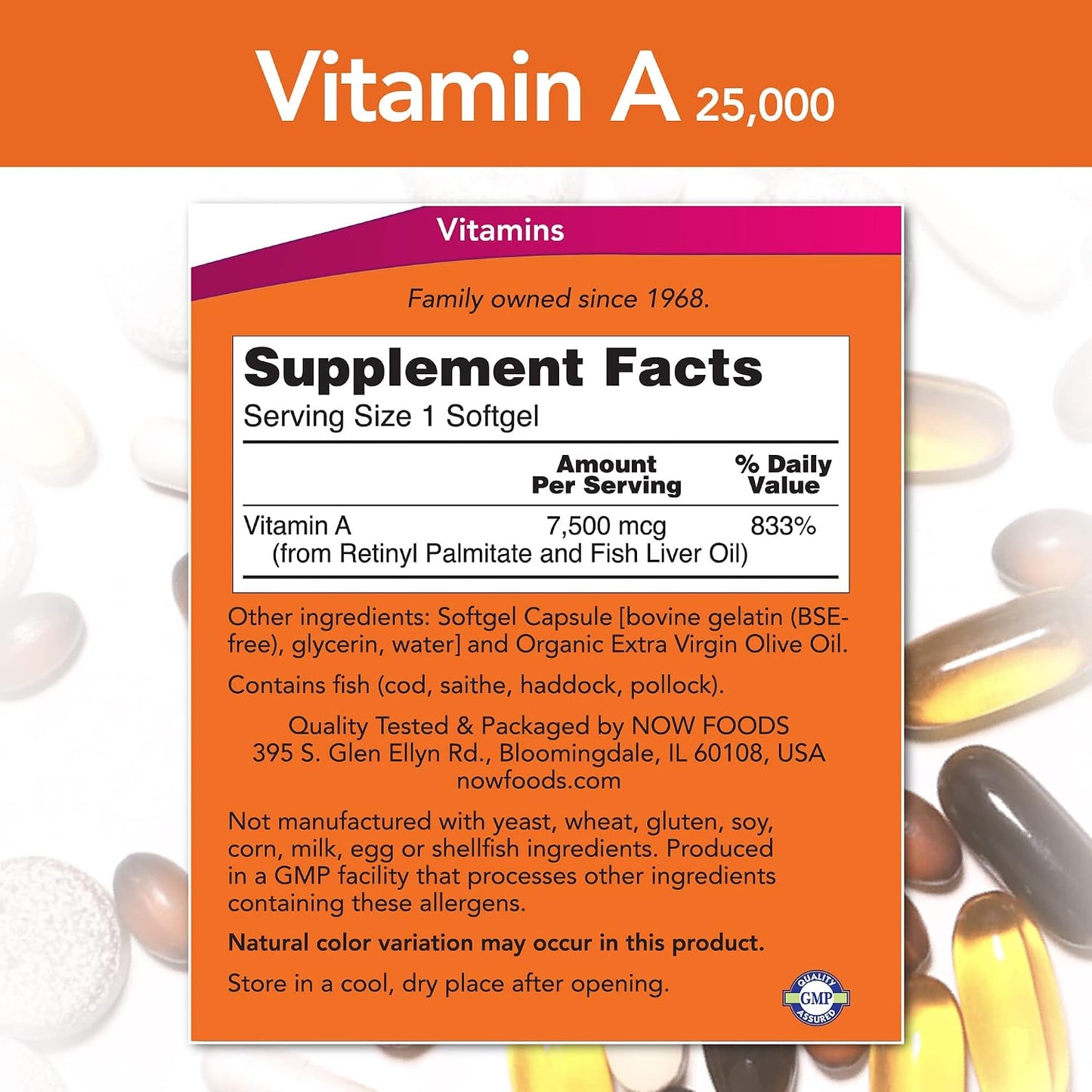 NOW Foods Vitamin A, 25000 IU from Fish Liver Oil, 250 Soft-gels (Multi-Pack) - görsel 2