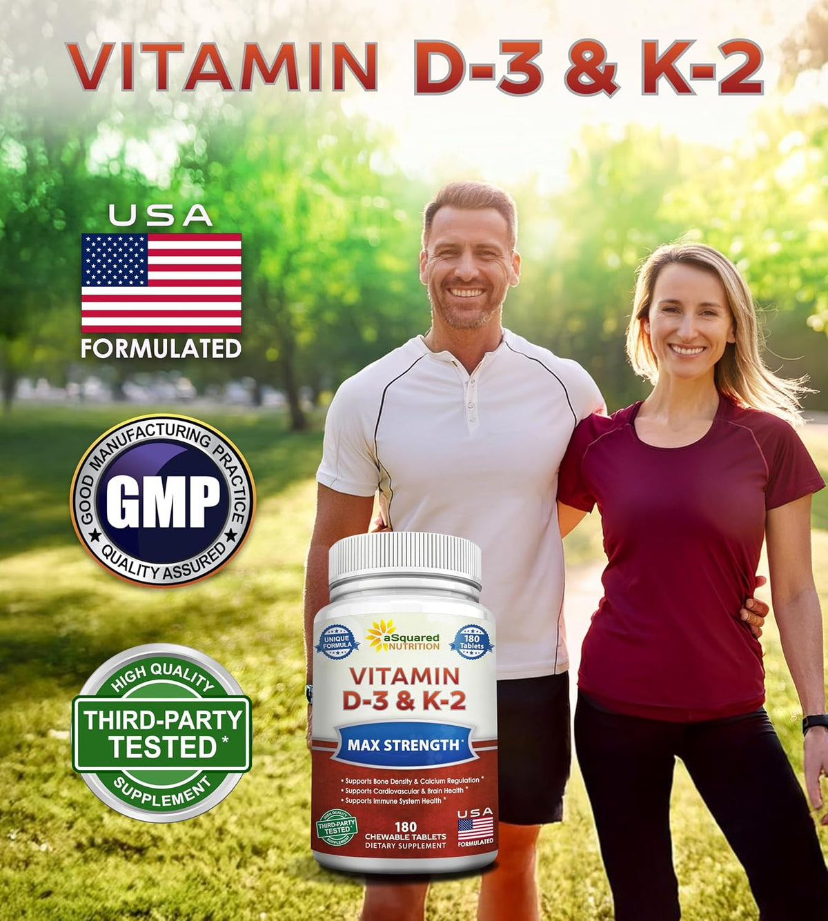 aSquared Nutrition Vitamin D3 with K2 - 180 Chewable Tablets, 2000 IU D3 & 75 mcg K2 MK-7 - görsel 3
