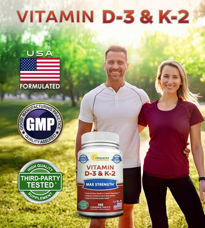 aSquared Nutrition Vitamin D3 with K2 - 180 Chewable Tablets, 2000 IU D3 & 75 mcg K2 MK-7
