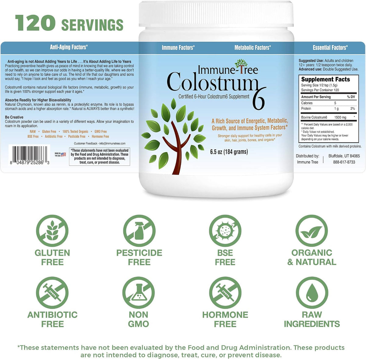 Immune-Tree 100% Bovine Colostrum Powder, 120 Servings, 6.5oz - görsel 6