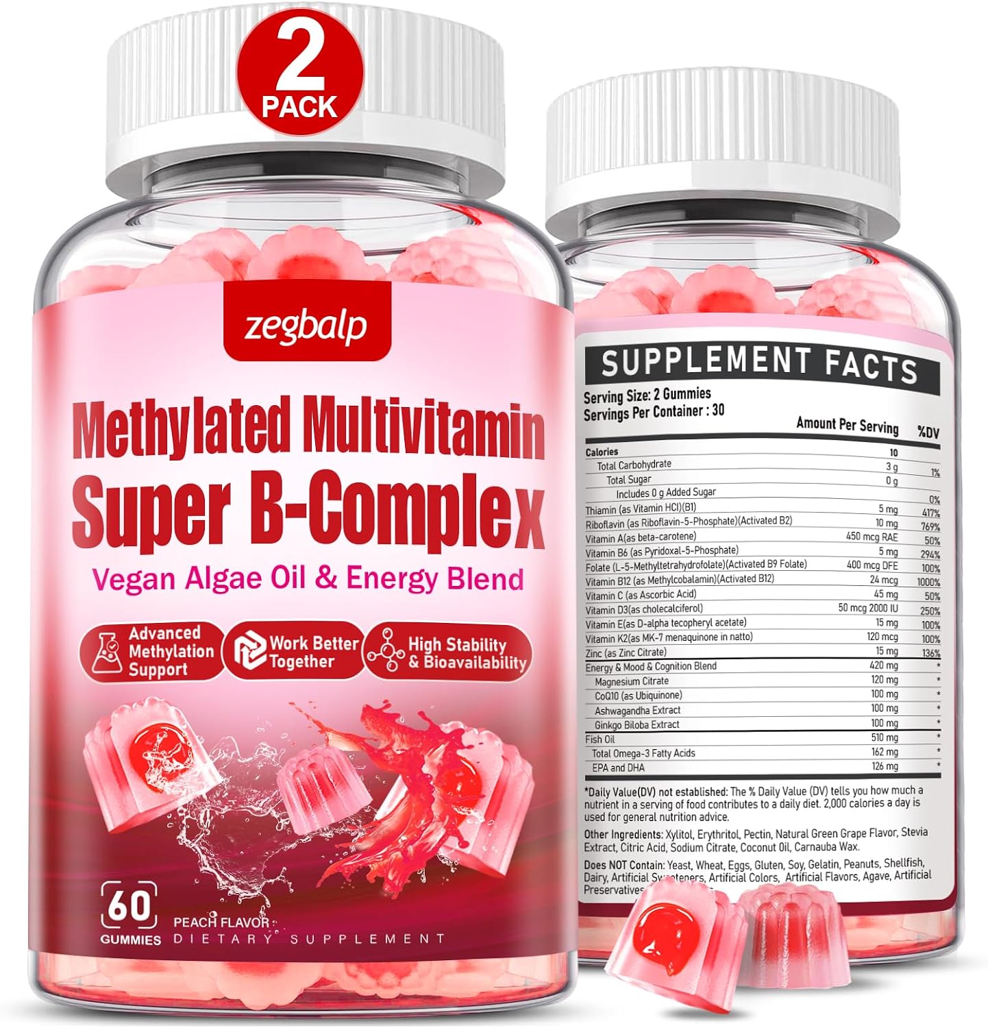 ZEGBALP Methylated Multivitamin with B Complex for Women – Sugar-Free Gummies - görsel 1