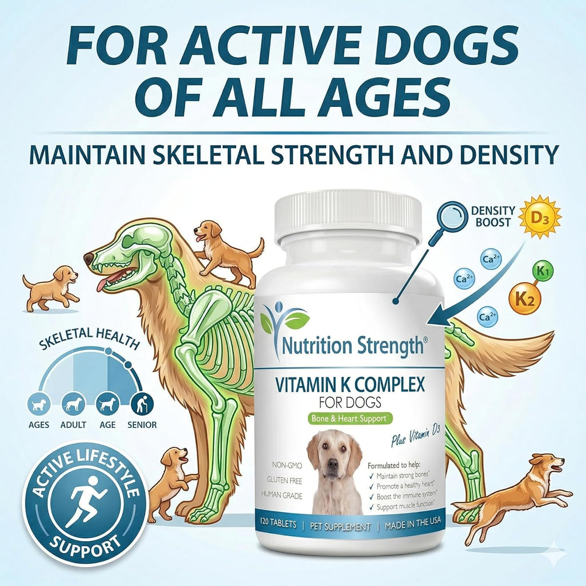 Nutrition Strength Vitamin K for Dogs with K1, K2 (MK4 & MK7) and D3 - 120 Chewable Tablets - görsel 4