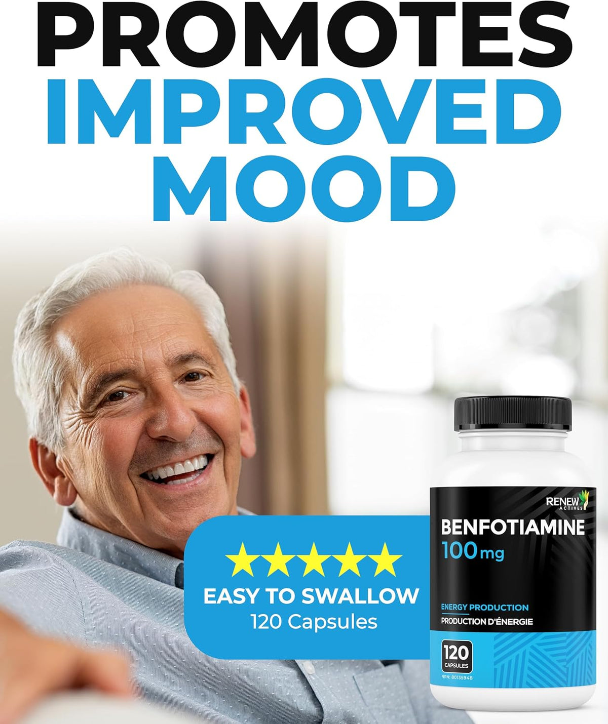 Renew Actives Benfotiamine 100mg – Vitamin B1 Supplement for Energy & Nerve Health - görsel 4