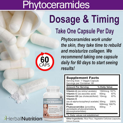 Herbal Nutrition Phytoceramides from Rice with Biotin and Vitamins A, C, D, E - 40mg, 180 Capsules (3-Pack)