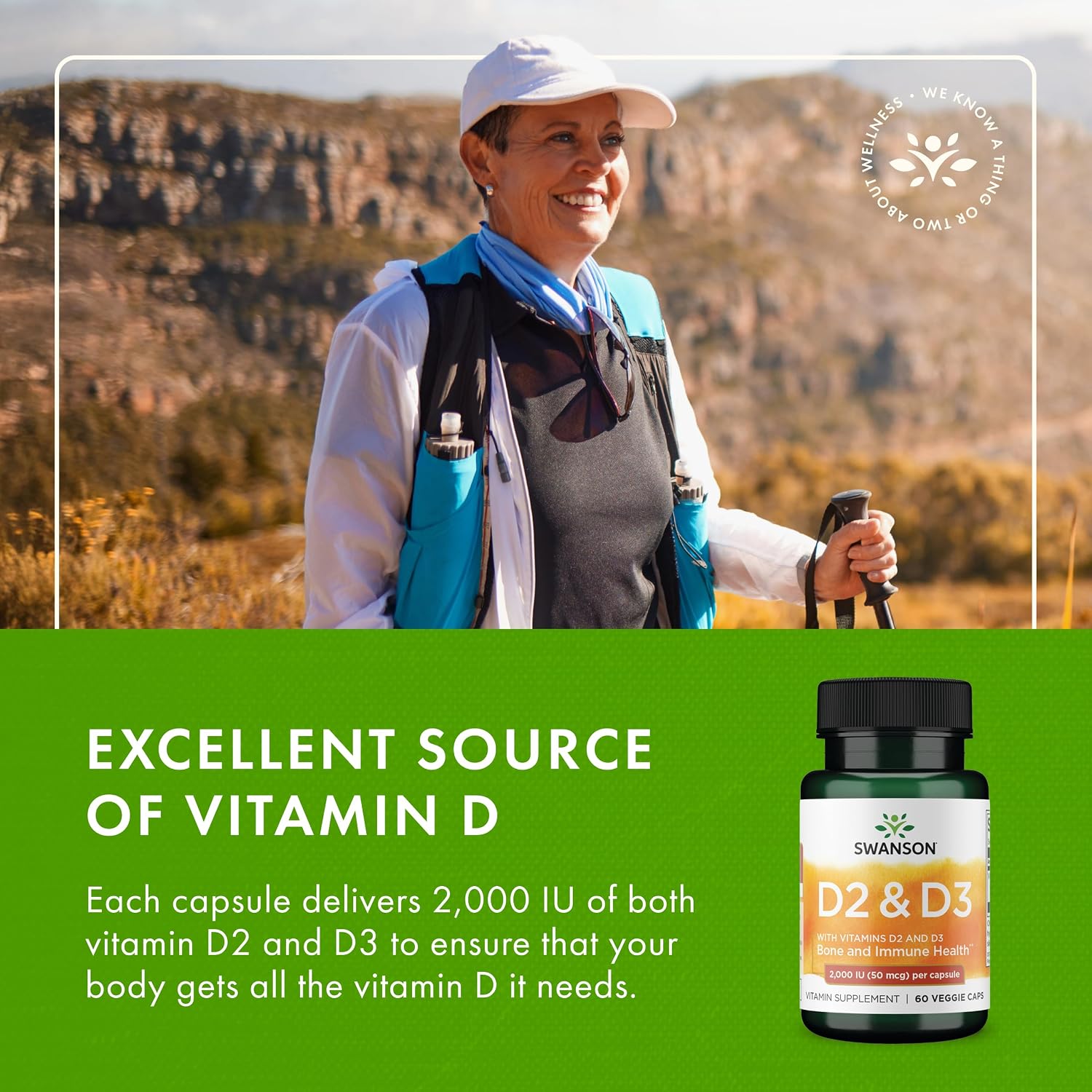 Swanson D2 & D3-2,000 IU - Bone Health & Immune Support Supplement - 60 Vegetable Capsules - görsel 6