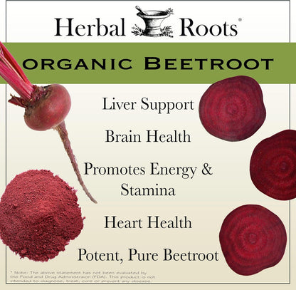 Herbal Roots Organic Beetroot Powder Capsules – 1500mg per Serving, 60 Vegan Capsules