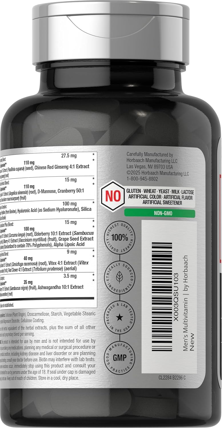 Horbäach Men's Multivitamins 50 Plus | 60 Caplets | Advanced Formula for Men Over 50 | Non-GMO & Gluten-free - görsel 4