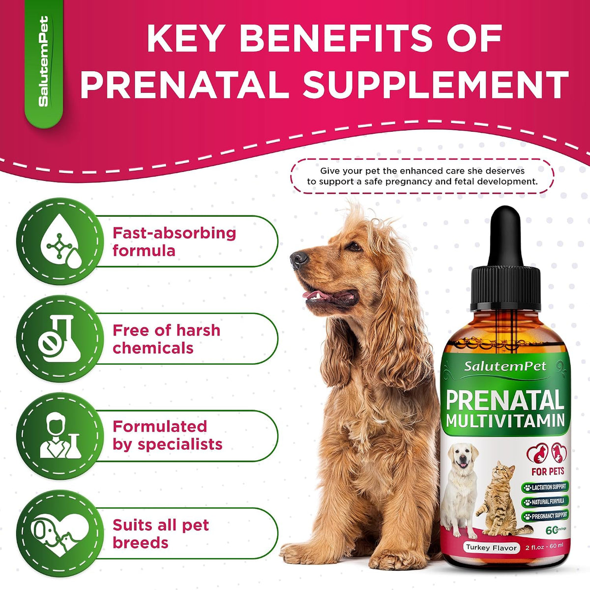 SalutemPet Dog Prenatal Vitamins – Liquid Multivitamin for Pregnant & Lactating Dogs & Cats – All Breeds – 2 fl oz (60 ml) - görsel 7