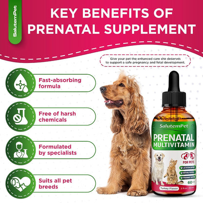 SalutemPet Dog Prenatal Vitamins – Liquid Multivitamin for Pregnant & Lactating Dogs & Cats – All Breeds – 2 fl oz (60 ml)