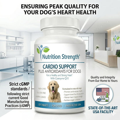 Cardio Support for Dogs Plus Antioxidant, L-Carnitine, L-Taurine, with Coenzyme Q10 and Vitamin E, Supports a Healthy and Strong Dog Heart, 120 Chewable Tablets