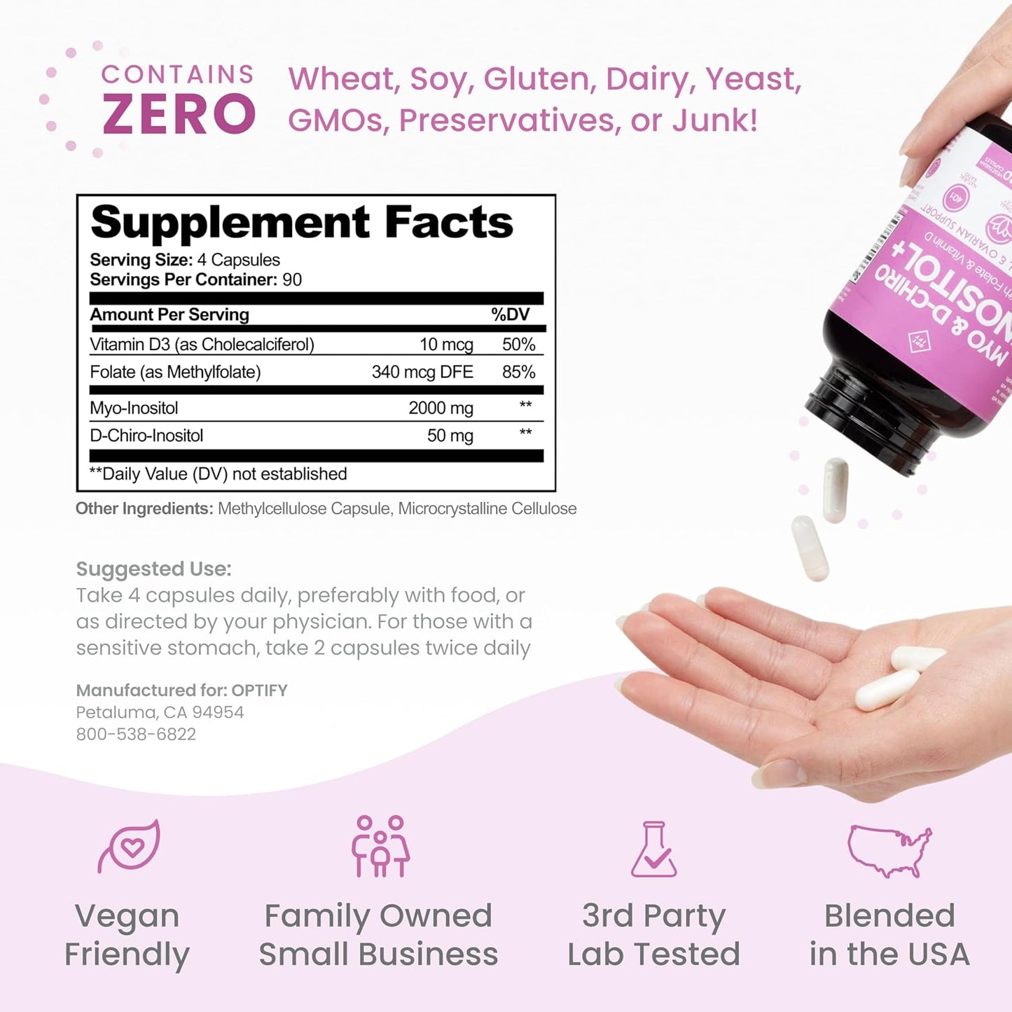 Optify Myo-Inositol & D-Chiro Inositol Supplement – 40:1 Ratio with Folate and Vitamin D (360 Capsules) - görsel 6