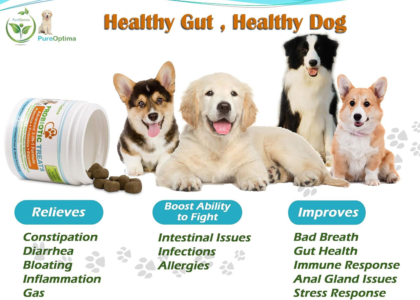 PureOptima Probiotic Chews for Dogs - Digestive Enzymes and Prebiotics - 120 Count - görsel 4