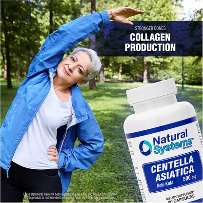 Centella Asiatica 500 mg, 60 Capsules – Gotu Kola Herbal Supplement by Natural Systems