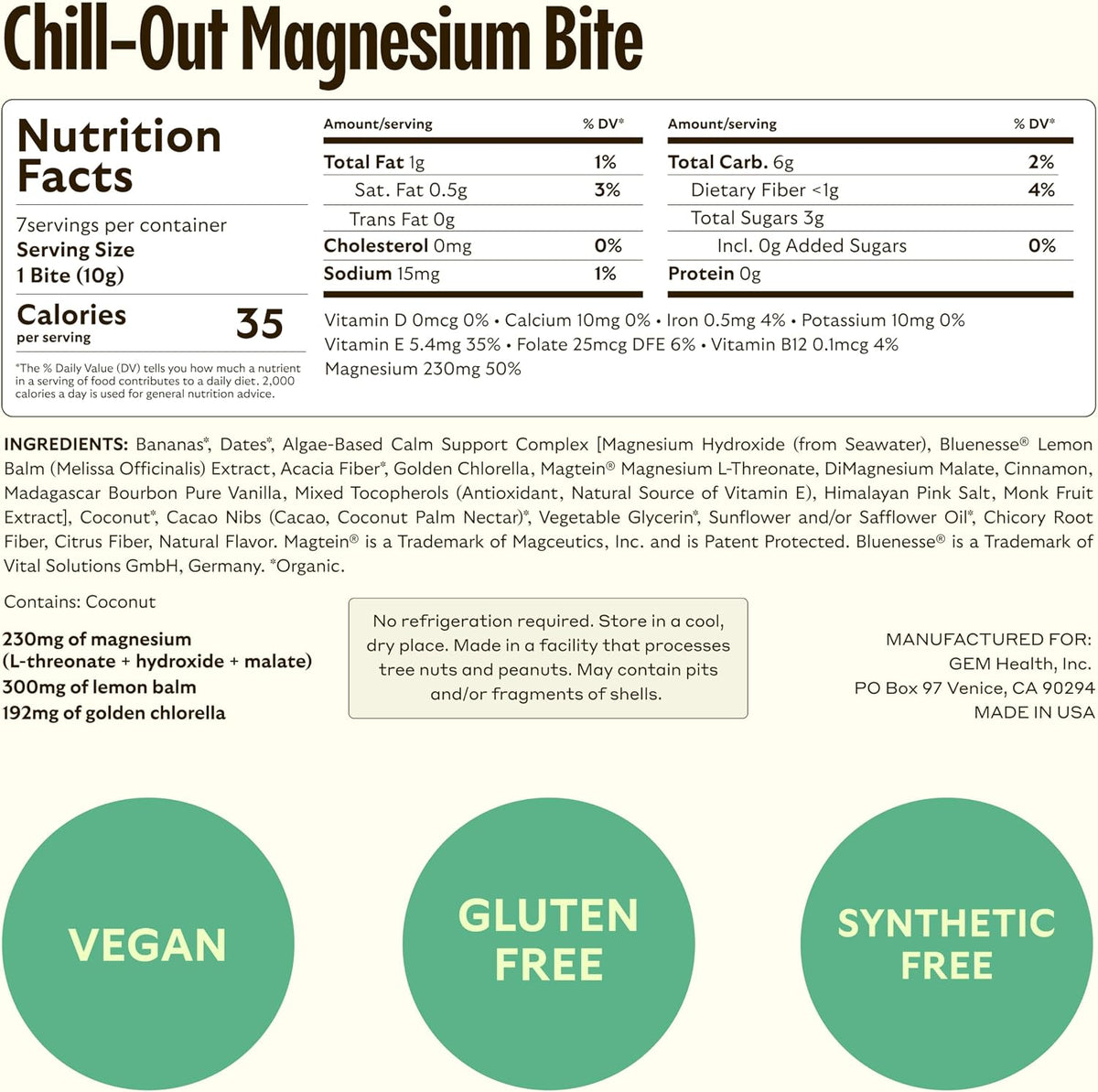 GEM Calm Bite - Banana Cinnamon | Magnesium L-Threonate, Golden Chlorella, Lemon Balm | Supports Calm Mind & Clarity | 7 Count - görsel 8