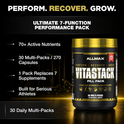 ALLMAX VITASTACK Multivitamin Sachets – 30 Daily Sachets with Omega-3, BCAAs & Enzymes