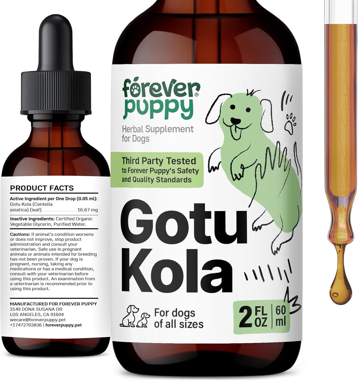 Gotu Kola Drops for Dogs – Centella Asiatica & Gotu Kola Extract for Brain Health Support – Liquid Brain Supplement for Dogs of All Breeds & Sizes – 60 ml - görsel 1