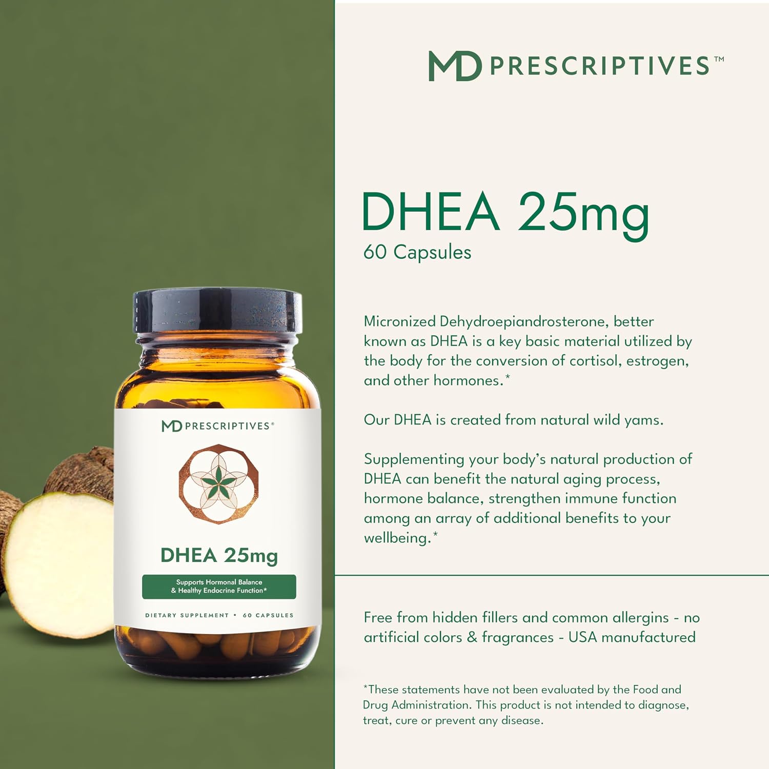 MD Prescriptives DHEA 25mg Food Supplement – Micronised from Natural Wild Yam – Supports Bone Health and Hormone Balance – 60 Capsules - görsel 3