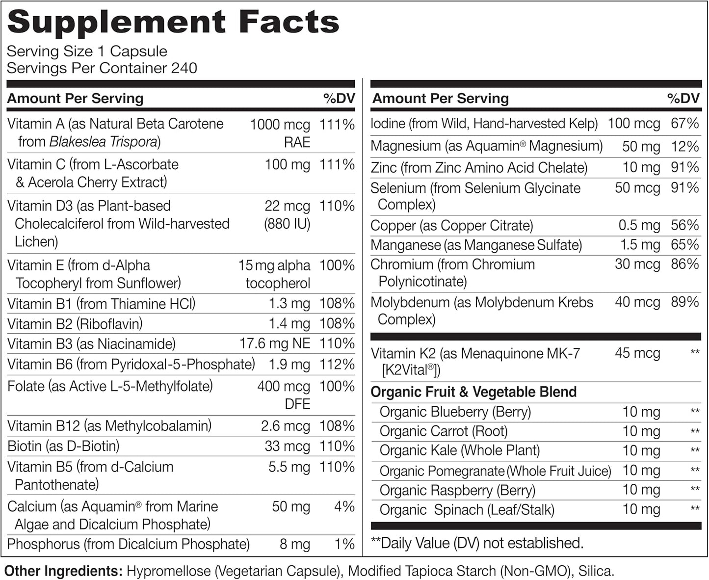 NATURELO Men's Multivitamin - One Daily with Organic Whole Foods, Non-GMO, 240 Capsules - görsel 3