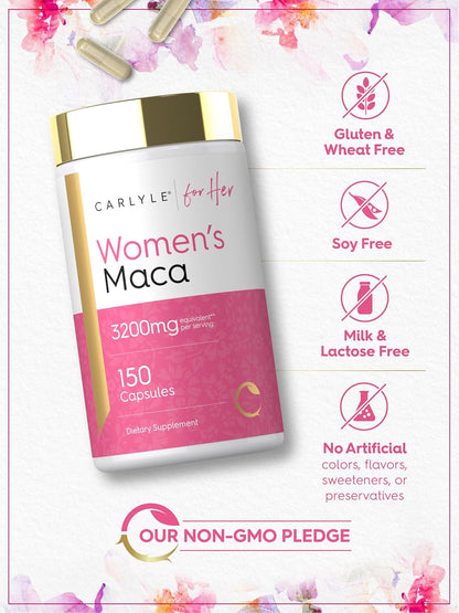 Carlyle Maca Root Capsules for Women | 150 Capsules | Non-GM, Gluten-free Supplement | For Her