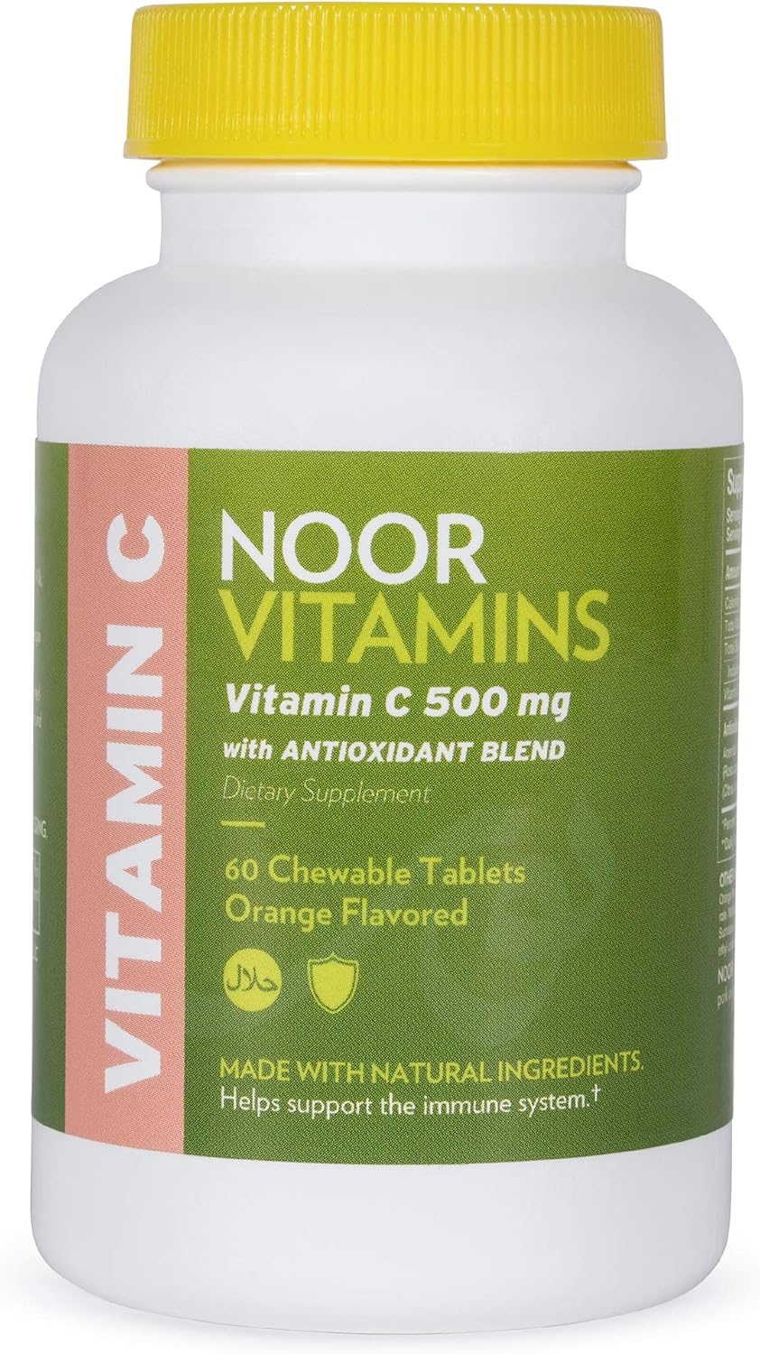 Noor Vitamins Vitamin C 500mg Chewable Tablets with Rose Hips – Orange Flavour, 60 Count - görsel 1
