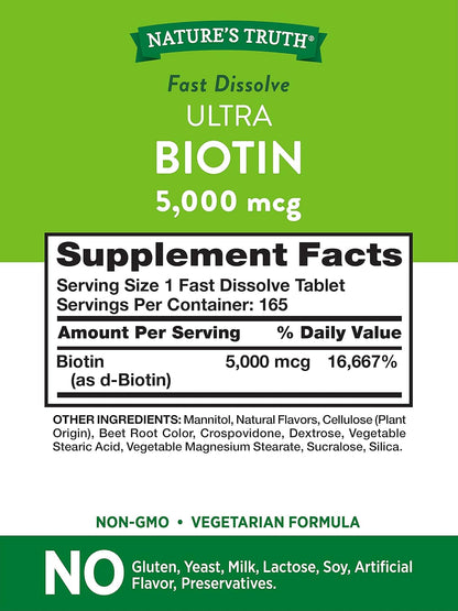 Nature's Truth Ultra Biotin 5000mcg Fast Dissolve Tablets – 165 Tablets
