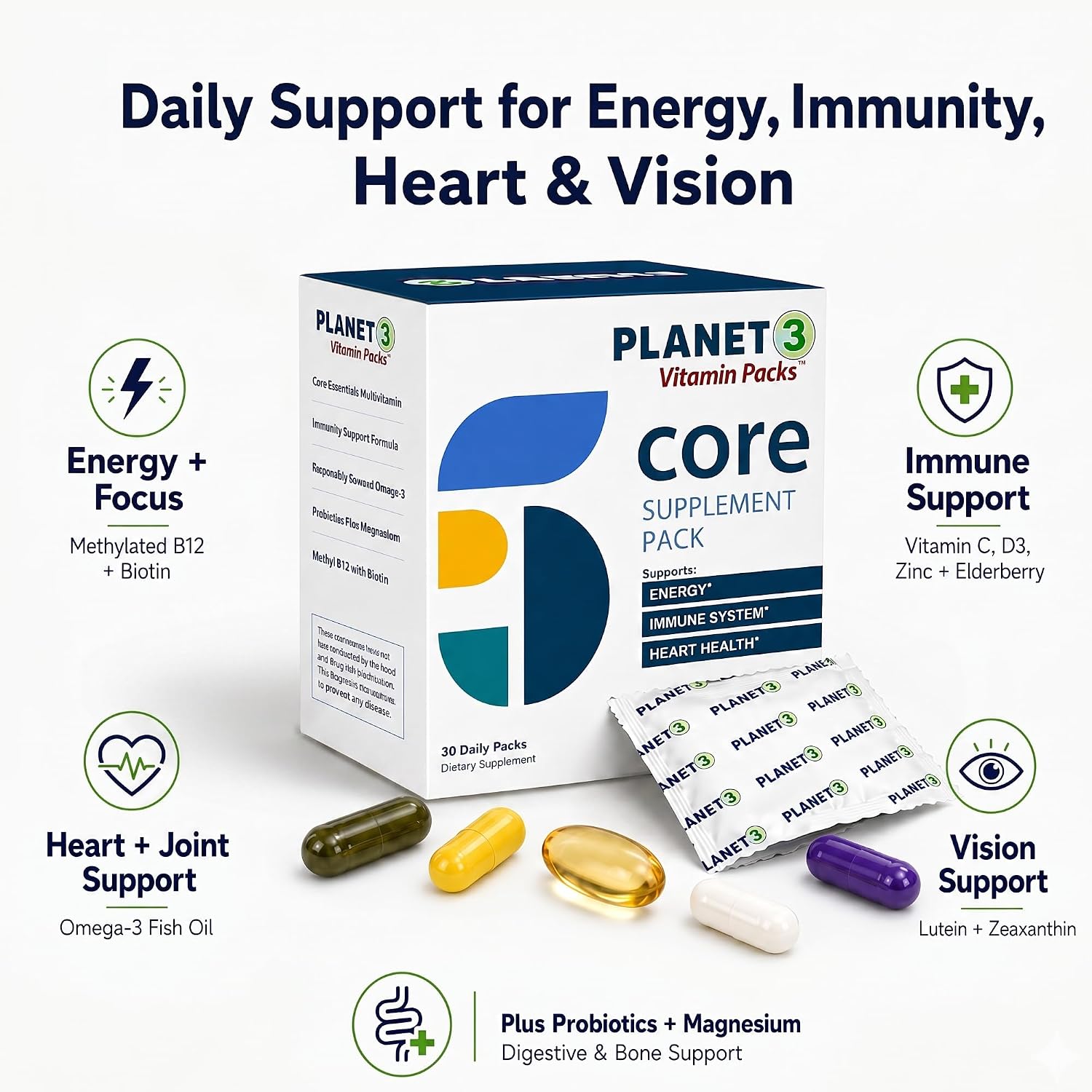 Planet 3 Daily Vitamin Packs for Men & Women – Multivitamin with Omega-3, Probiotics, Vitamin D3 & More, 30 Packets - görsel 6