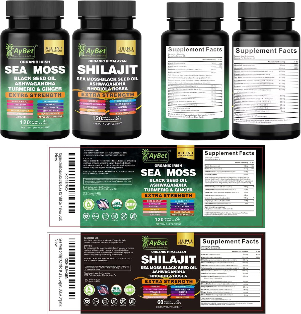 Sea Moss & Himalayan Shilajit Supplement Combo – Herbal Formula with Black Seed Oil, Ashwagandha, Rhodiola, Turmeric, Ginger – Mineral & Antioxidant Support – Organic, Halal, Vegan Capsules (120 Count) - görsel 9