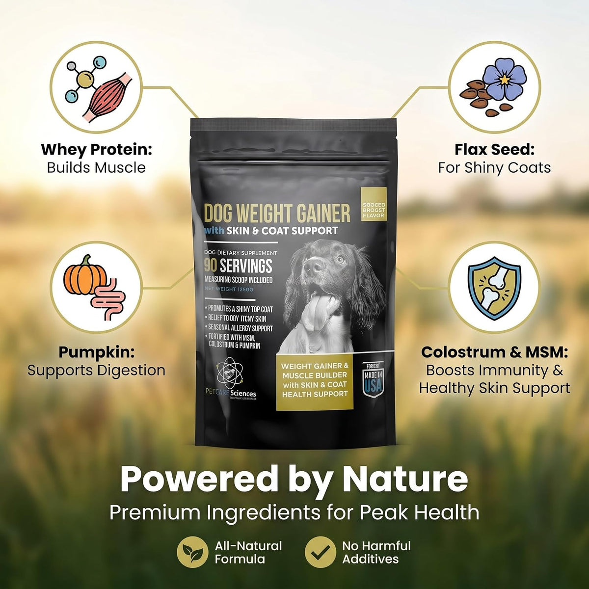 PET CARE Sciences Dog Weight Gainer with Skin & Coat Support - Weight Gain Supplements for Dogs - Canine Muscle Builder - Protein Powder - High Calorie Food Supplement - 90 Servings - görsel 3