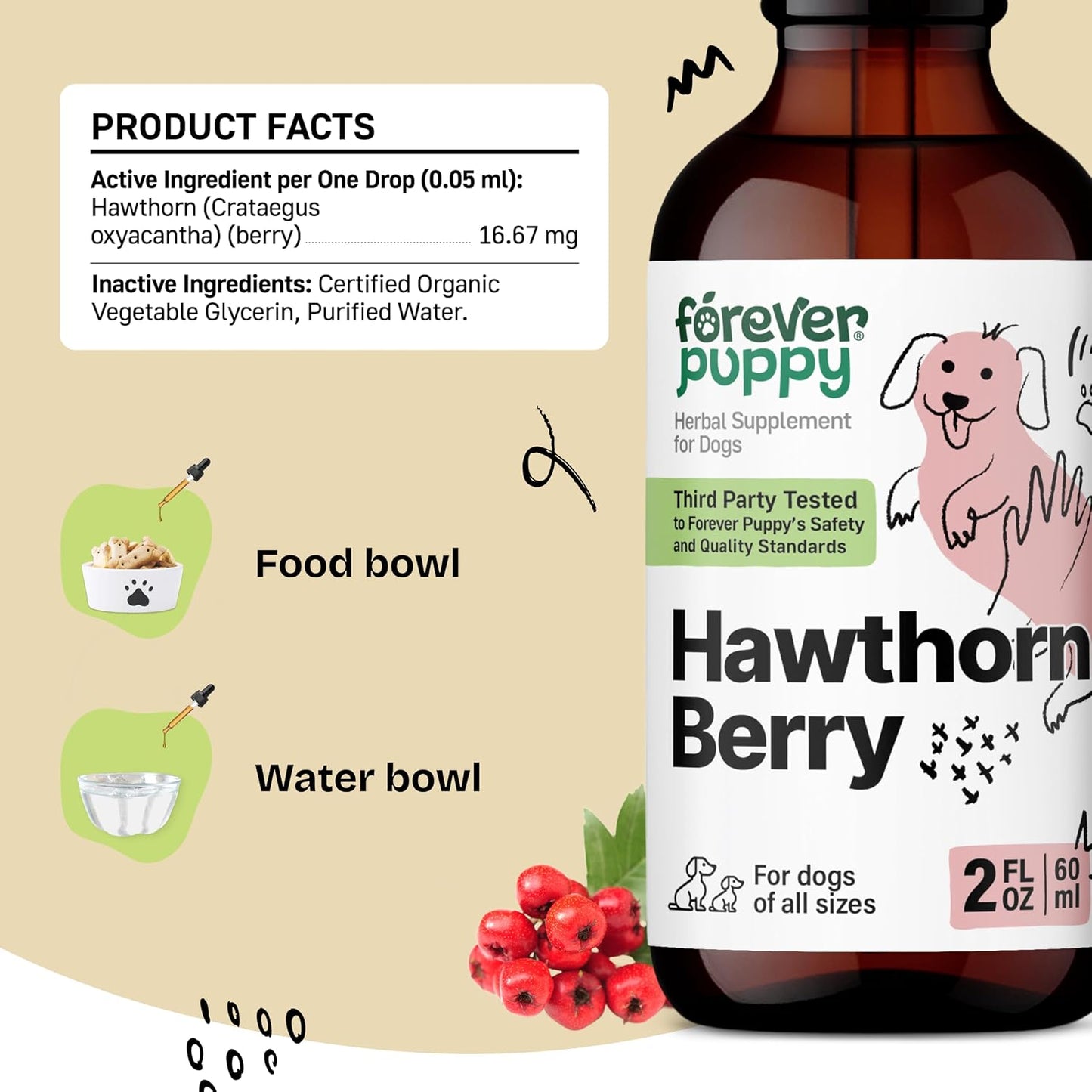 Forever Puppy Hawthorn Berry Drops for Dogs - Antioxidant Support Tincture for Cardiovascular Health - 57 ml - görsel 3