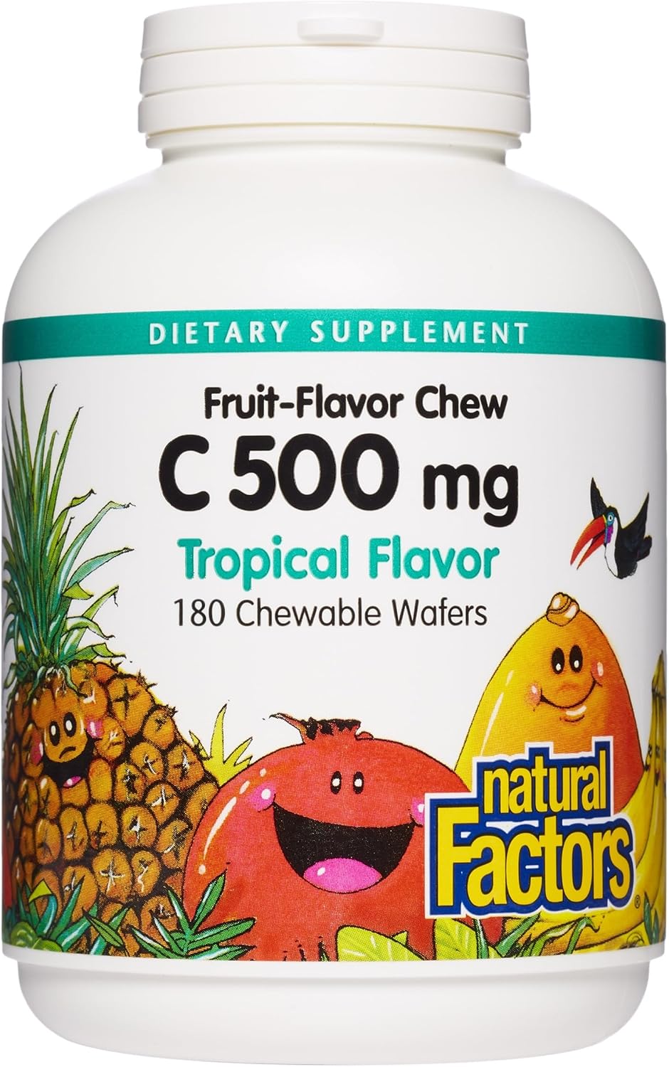 Natural Factors Kids Chewable Vitamin C 500 mg – Contributes to normal immune function, bones, teeth and gums – Tropical flavour – 180 wafers - görsel 1